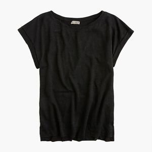 J. Crew Linen roll-cuff T-shirt, Black, Size Large